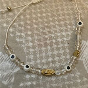 Gold and Clear Beaded Bracelet with Evil Eye Charms